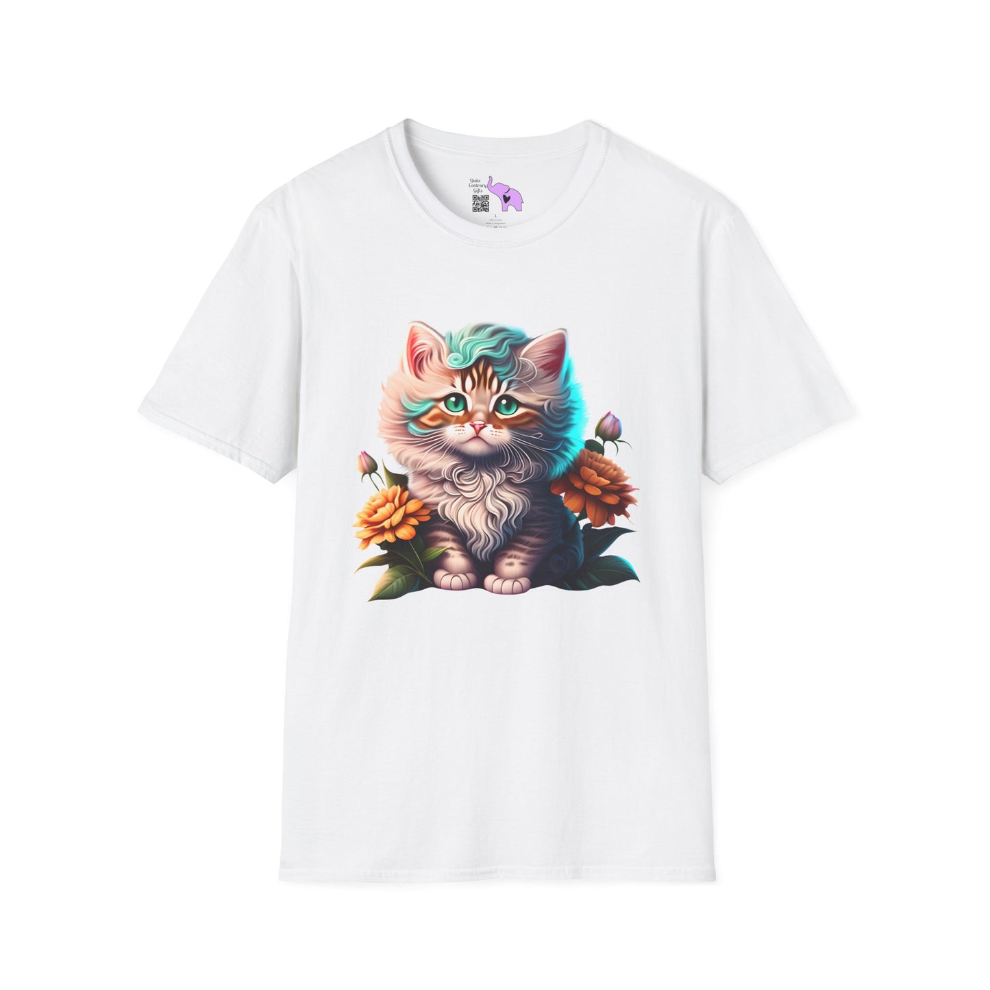 Cute Colorful Kitten in Flowers 3 Adult T-shirt