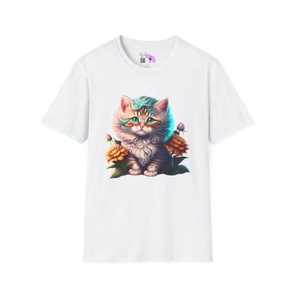 Cute Colorful Kitten in Flowers 3 Adult T-shirt