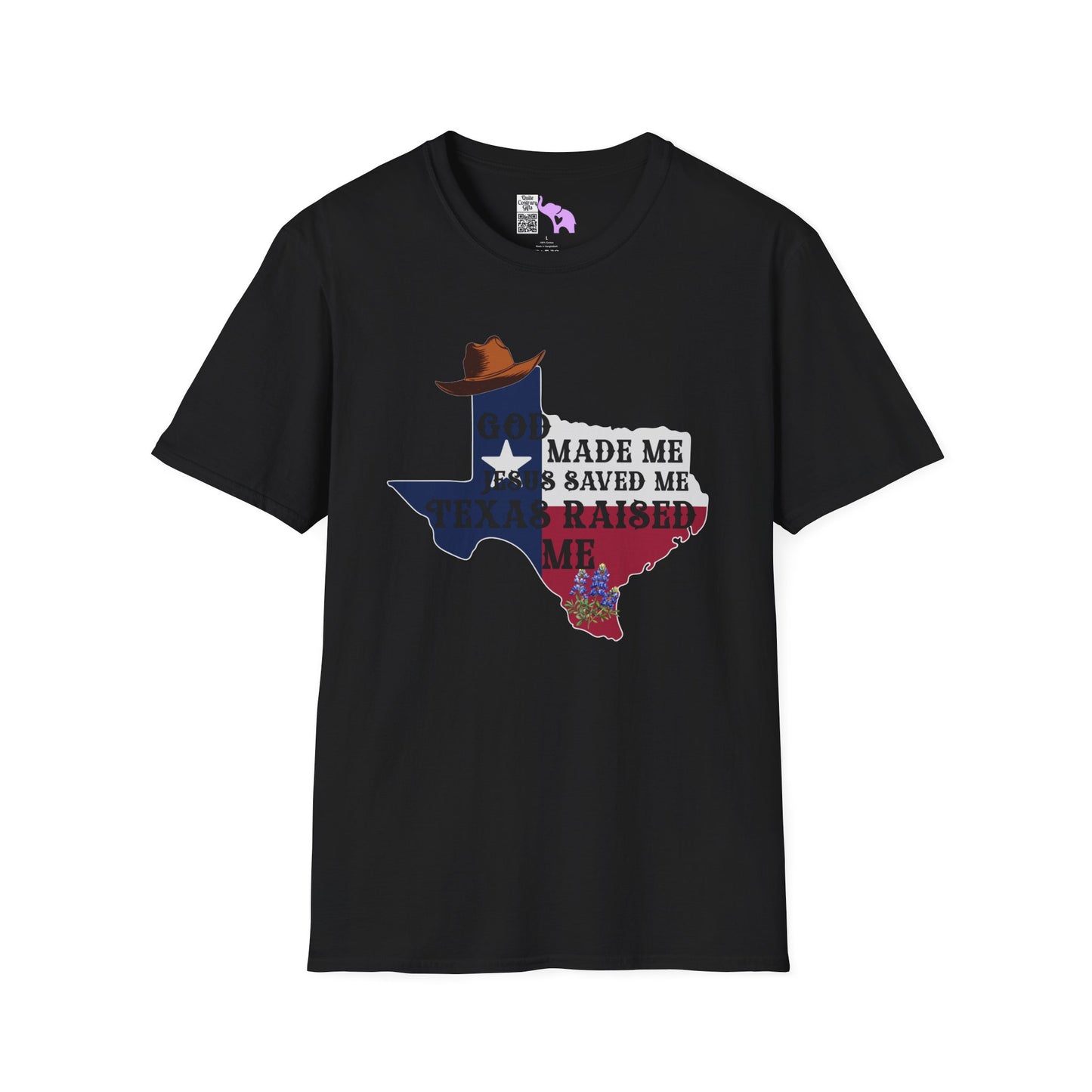 God Made Me Jesus Saved Me Texas Raised Me Adult T-shirt