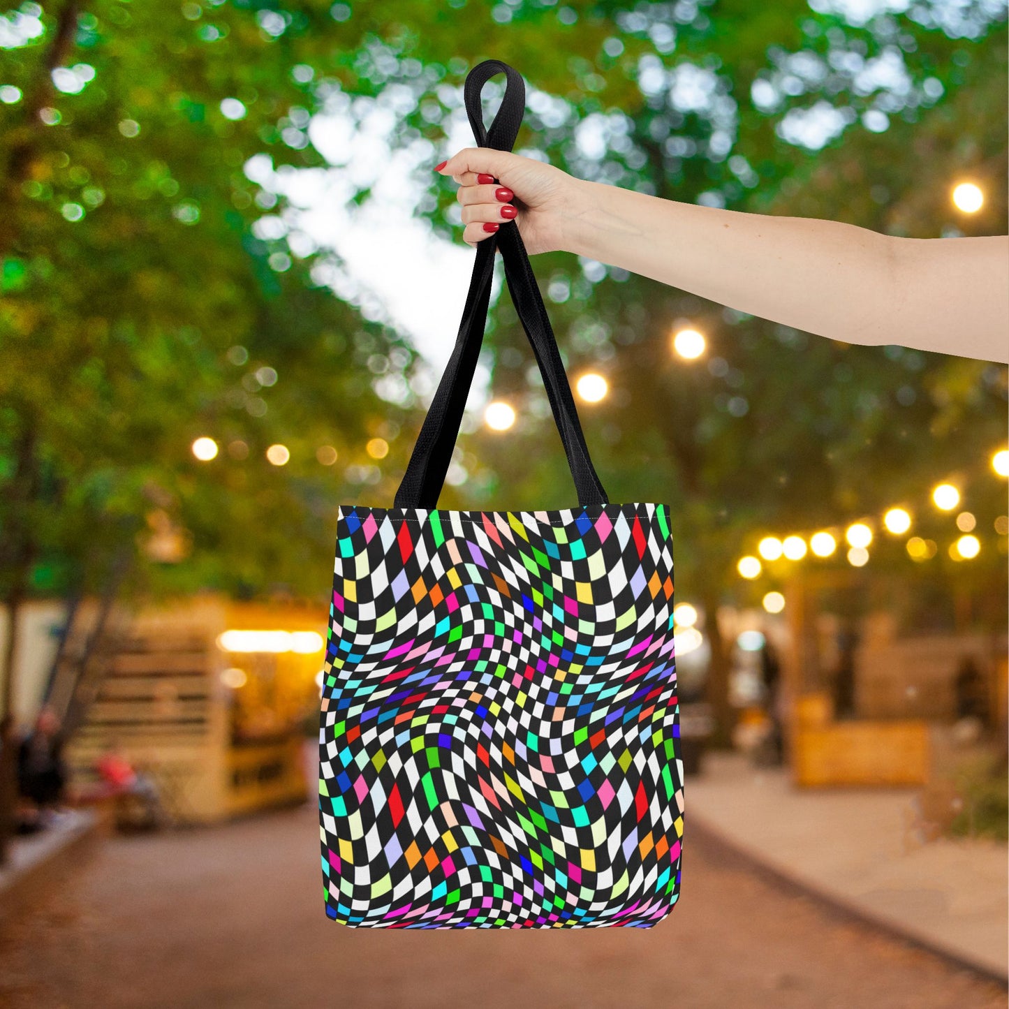 Warped Colorful Checkered Canvas Tote Bag