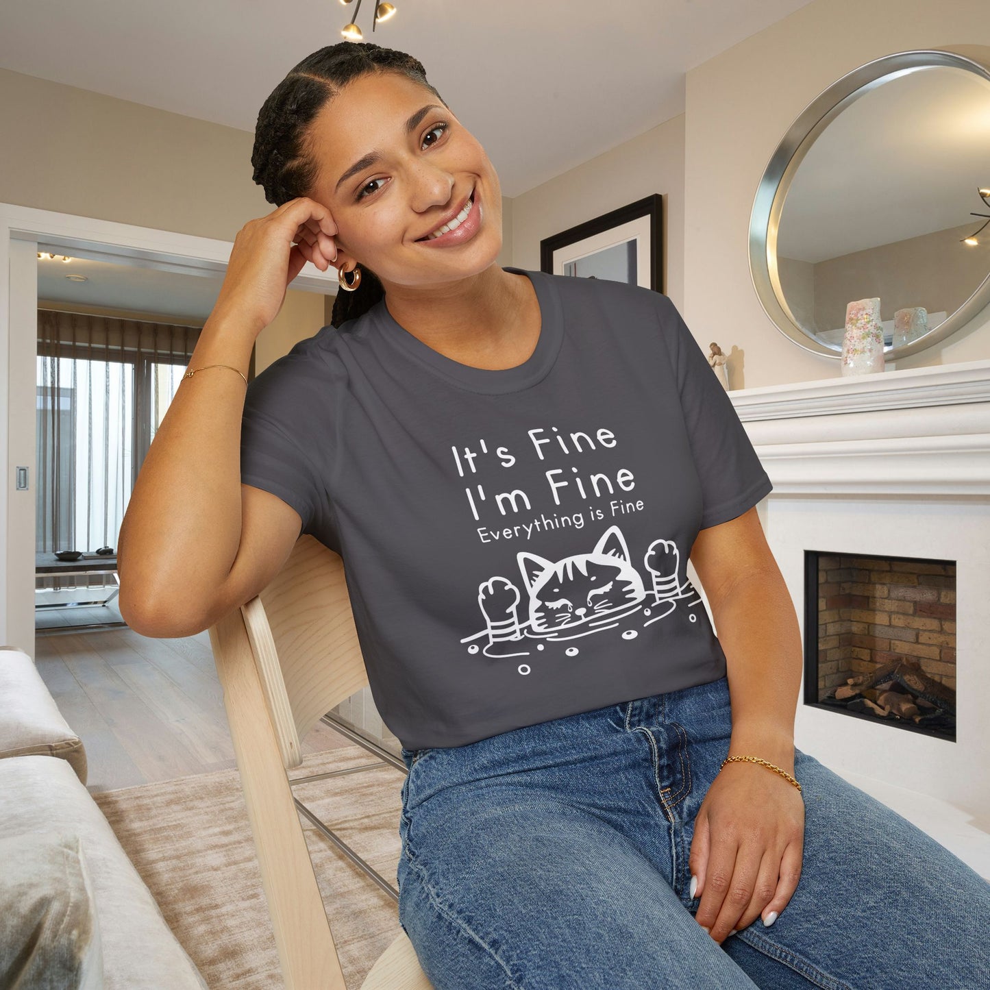 It's Fine I'm Fine Everything's Fine (Cat) Adult T-shirt