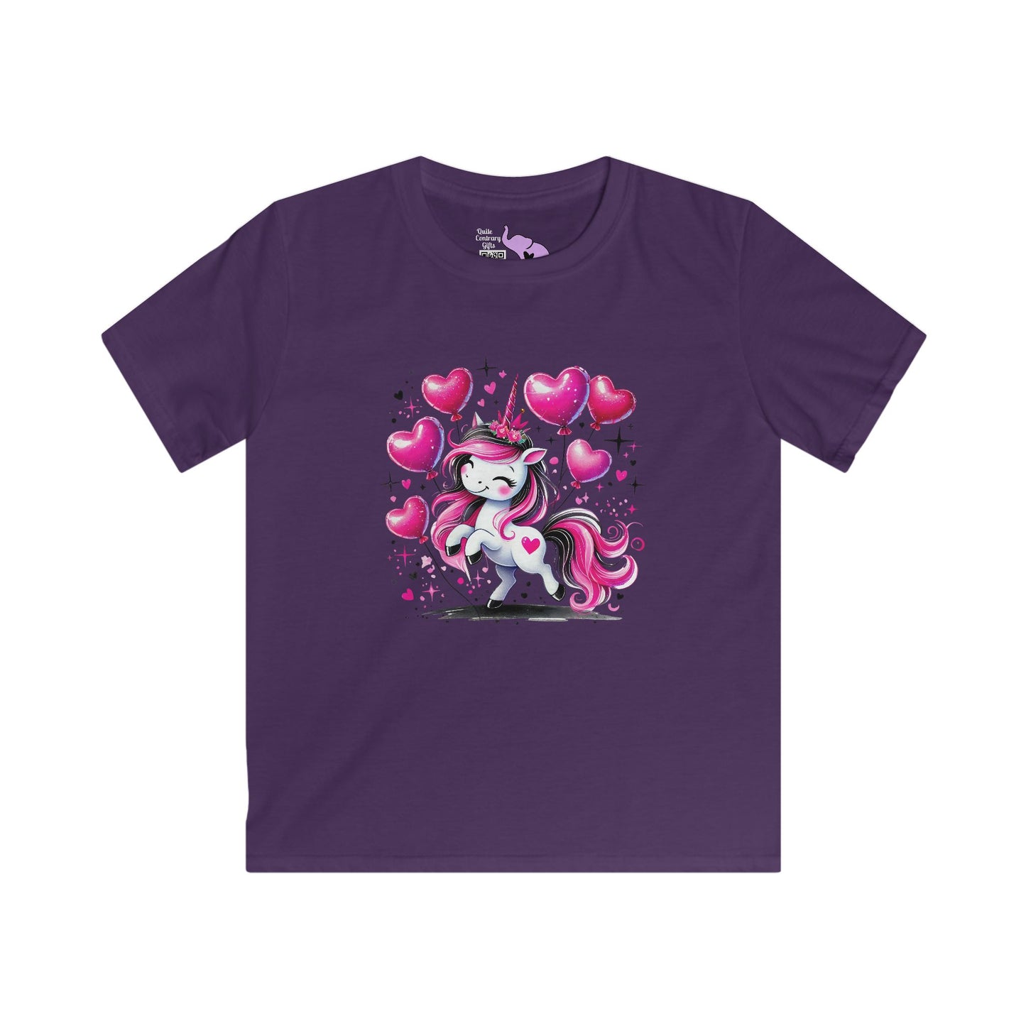 Pink & Black Sparkly Unicorn Kids Softstyle Tee