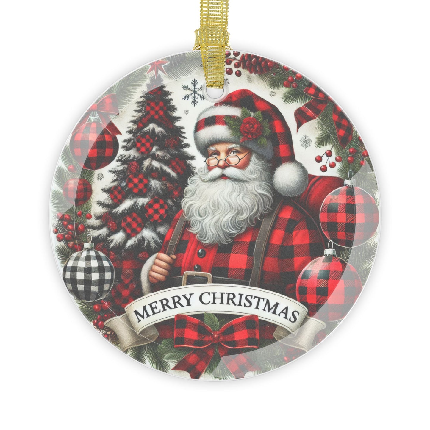 Jolly Santa Wishes Glass Ornament