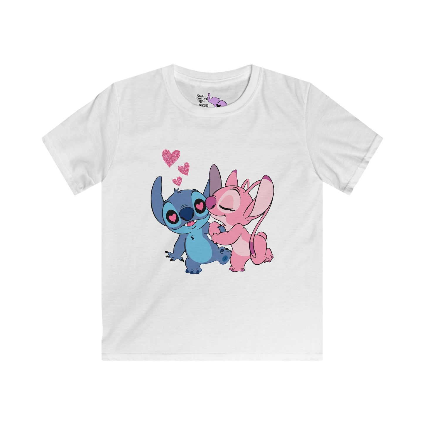 Valentine Stitch Kisses Youth Softstyle Tee