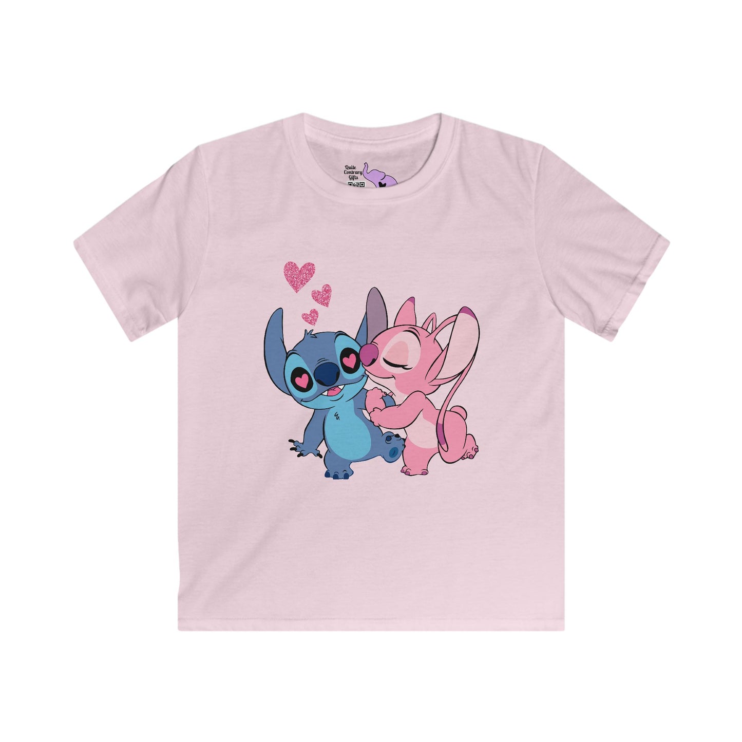 Valentine Stitch Kisses Youth Softstyle Tee