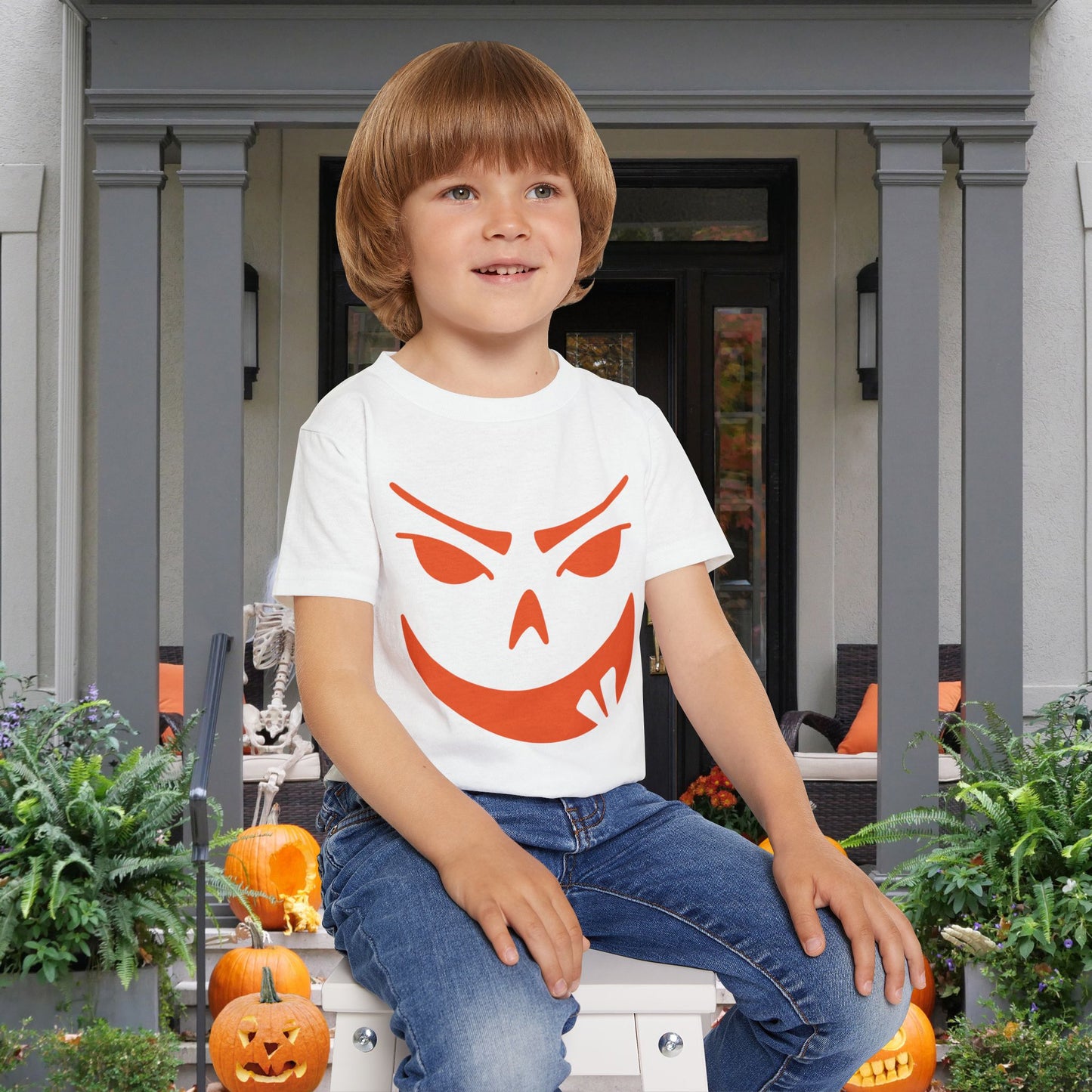 Goofy Grin Jack-O-Lantern Heavy Cotton™ Toddler T-shirt