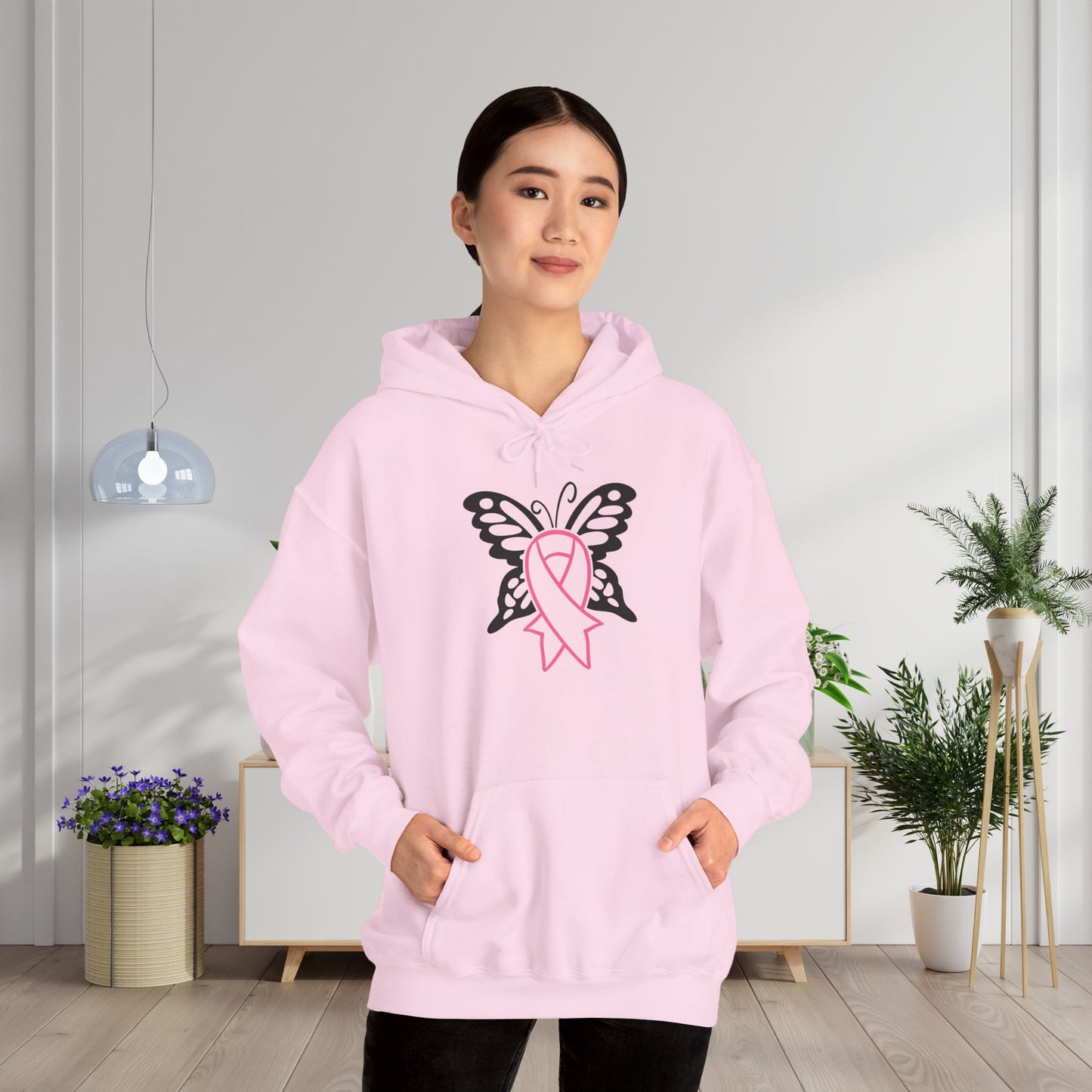 Butterfly Pink Support Ribbon Adult Heavy Blend™ Hoodie