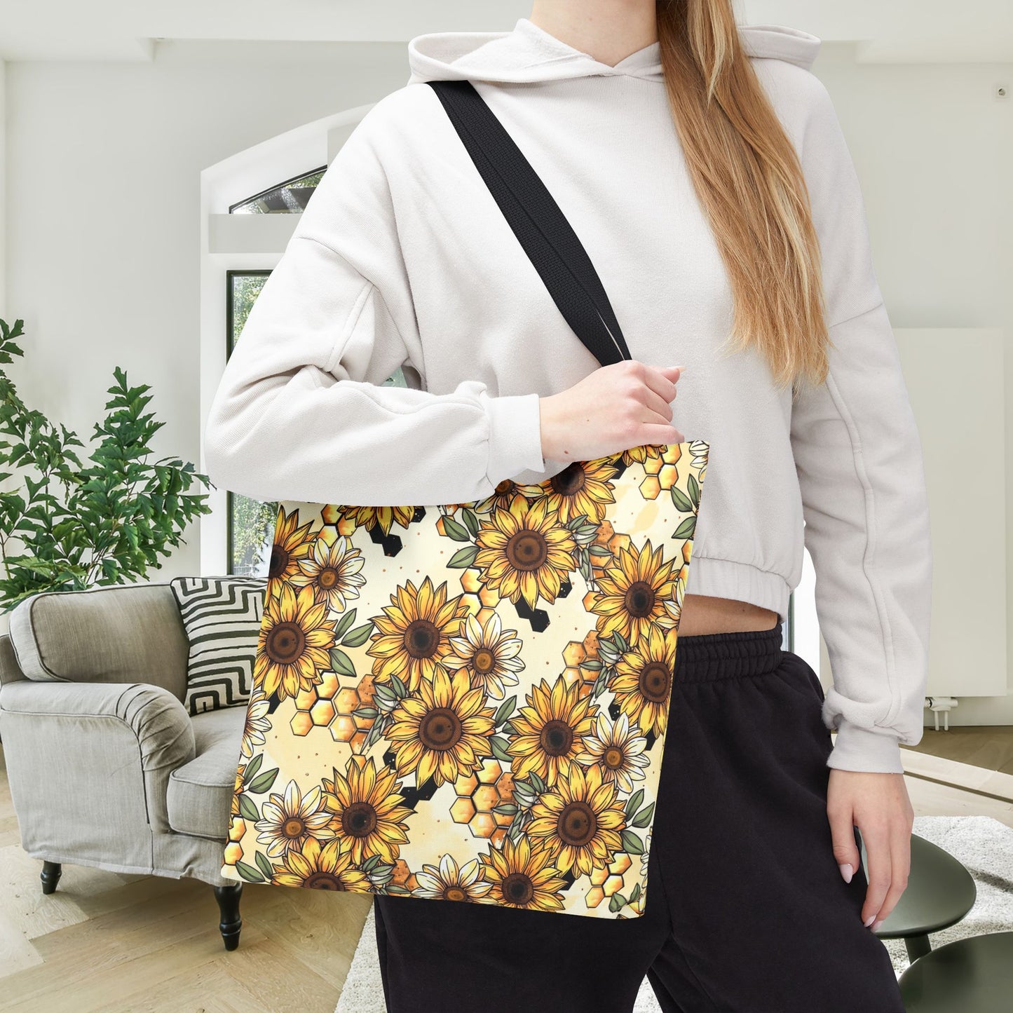 Honeycombs & Sunflowers Canvas Tote Bag