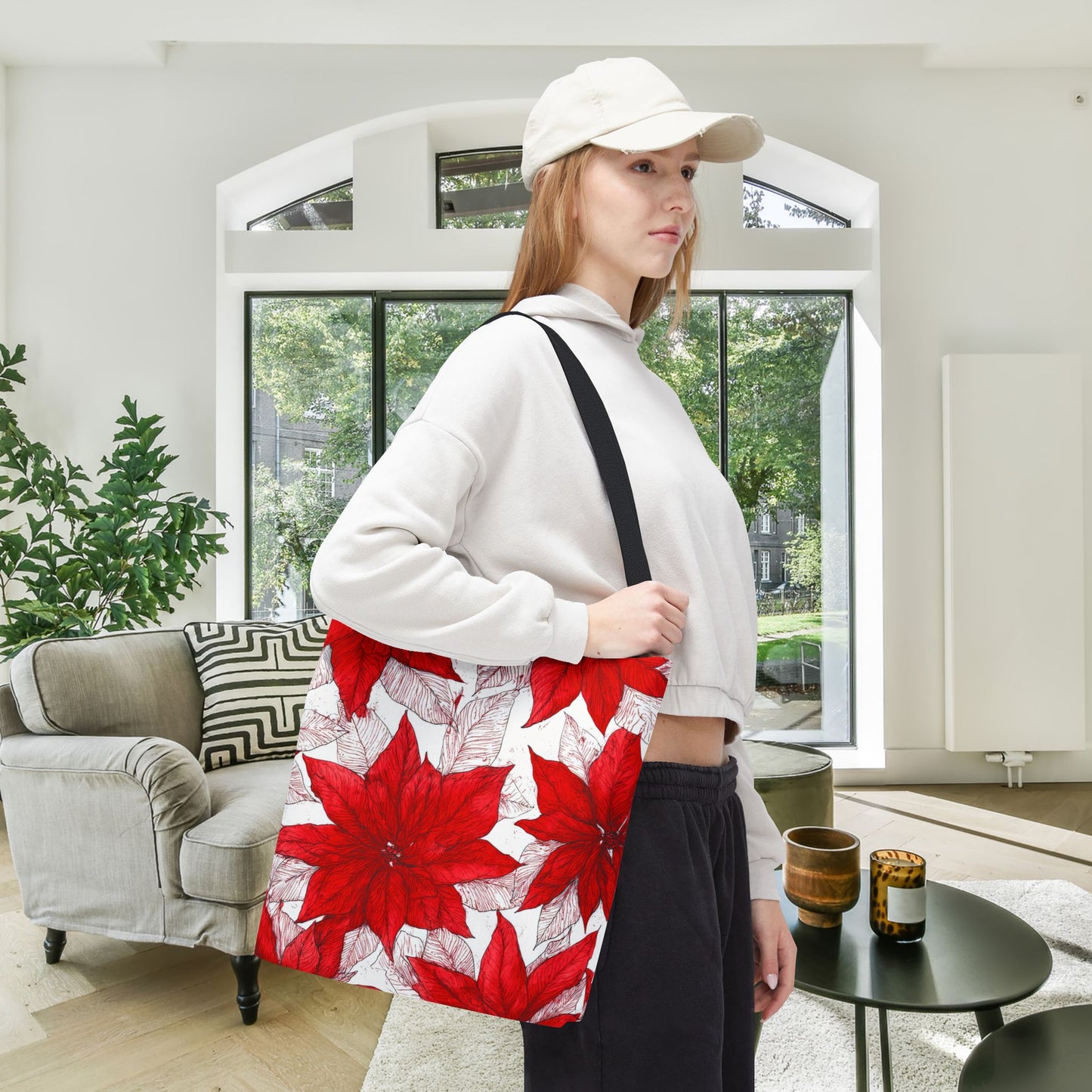 Christmas Blossom Sketch Canvas Tote Bag