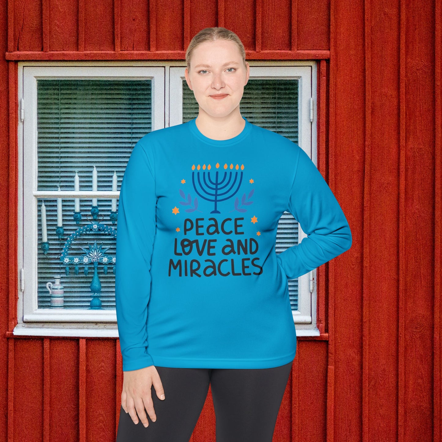 Hanukkah Peace Love & Miracles 1 Adult Long Sleeve Tee