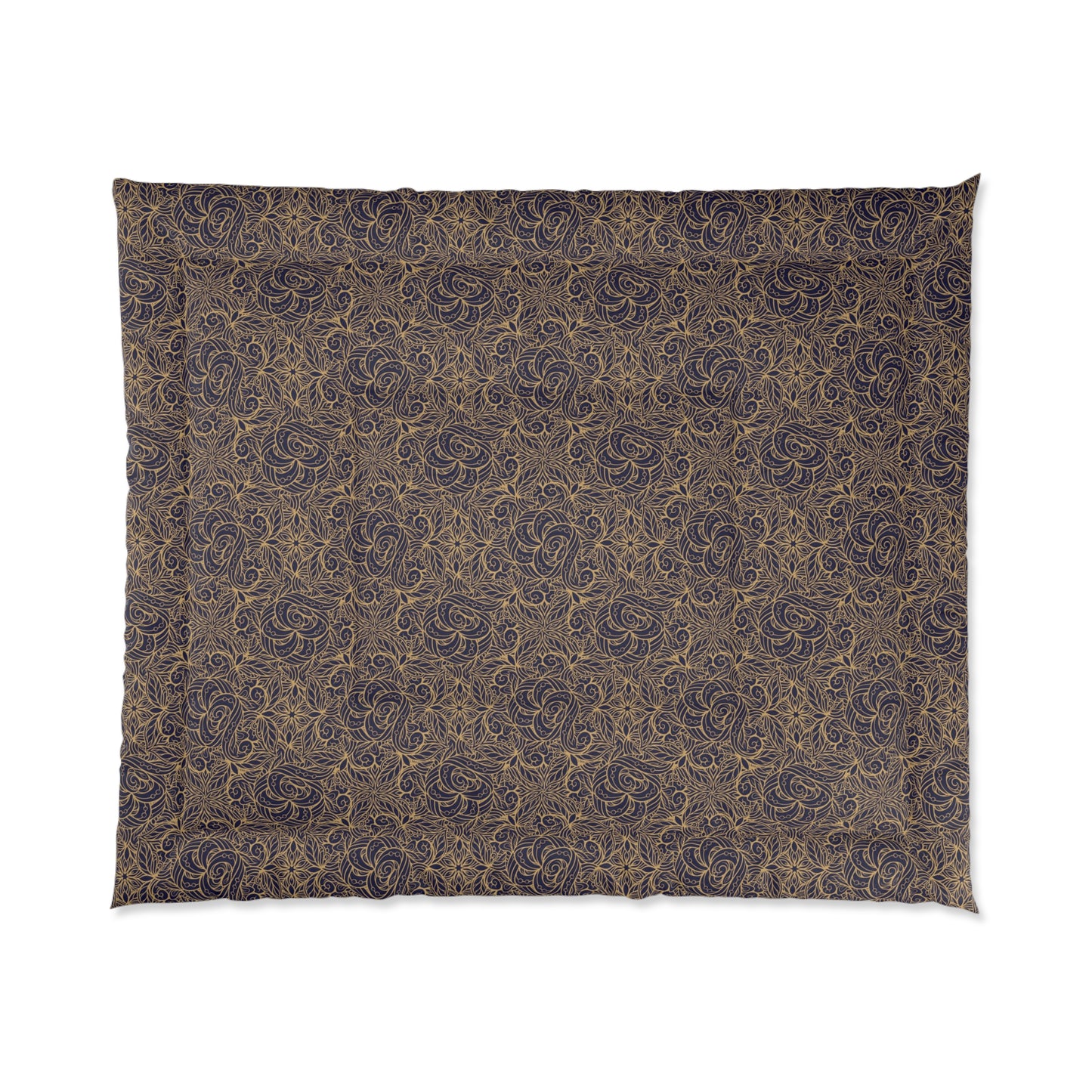 Golden Midnight Radiance Mandala Comforter