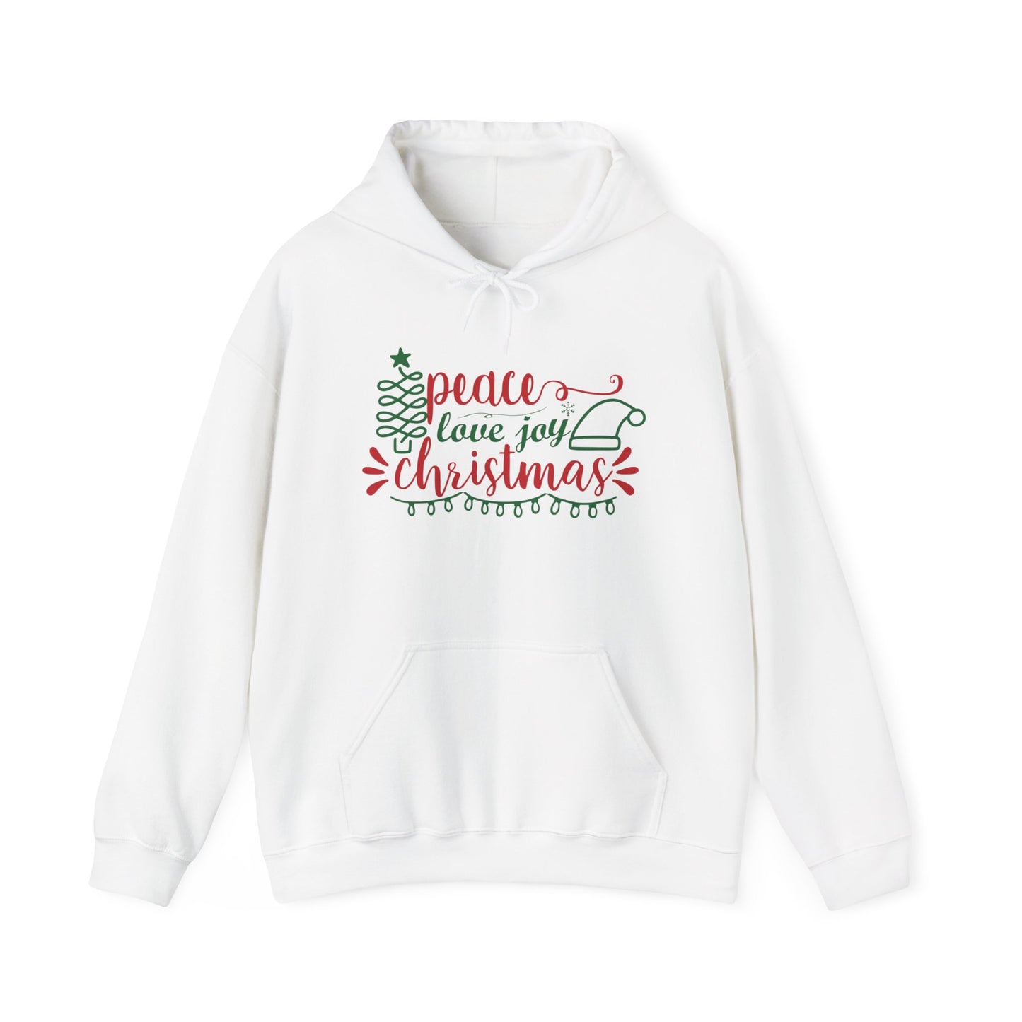 Peace Love & Joy Christmas Adult Heavy Blend™ Hooded Sweatshirt