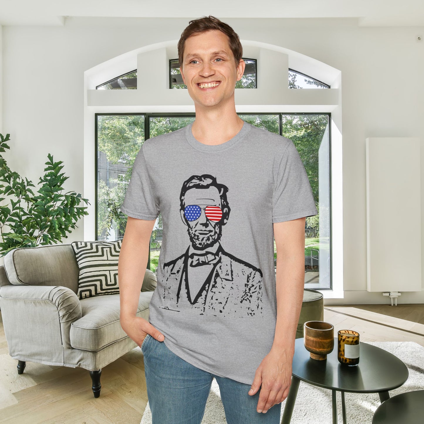 Abraham Lincoln w/Flag Sunglasses T-shirt