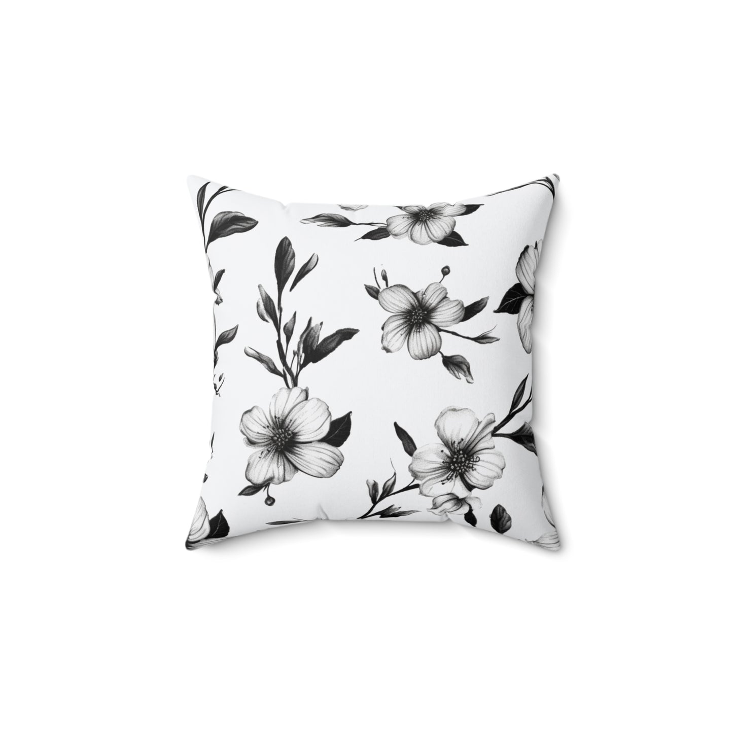 Black & White Five Petal Floral Throw Pillow