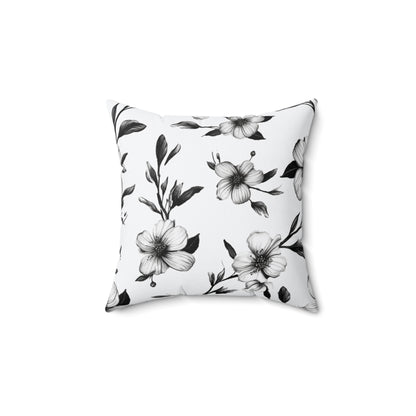 Black & White Five Petal Floral Throw Pillow