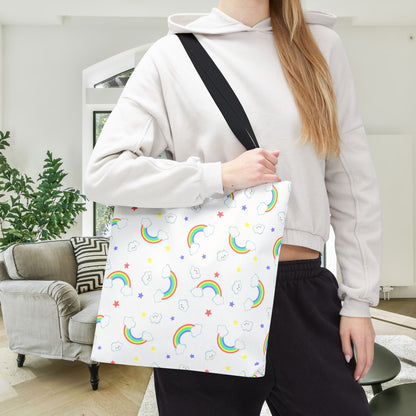 Rainbow Smiles & Stars Canvas Tote Bag