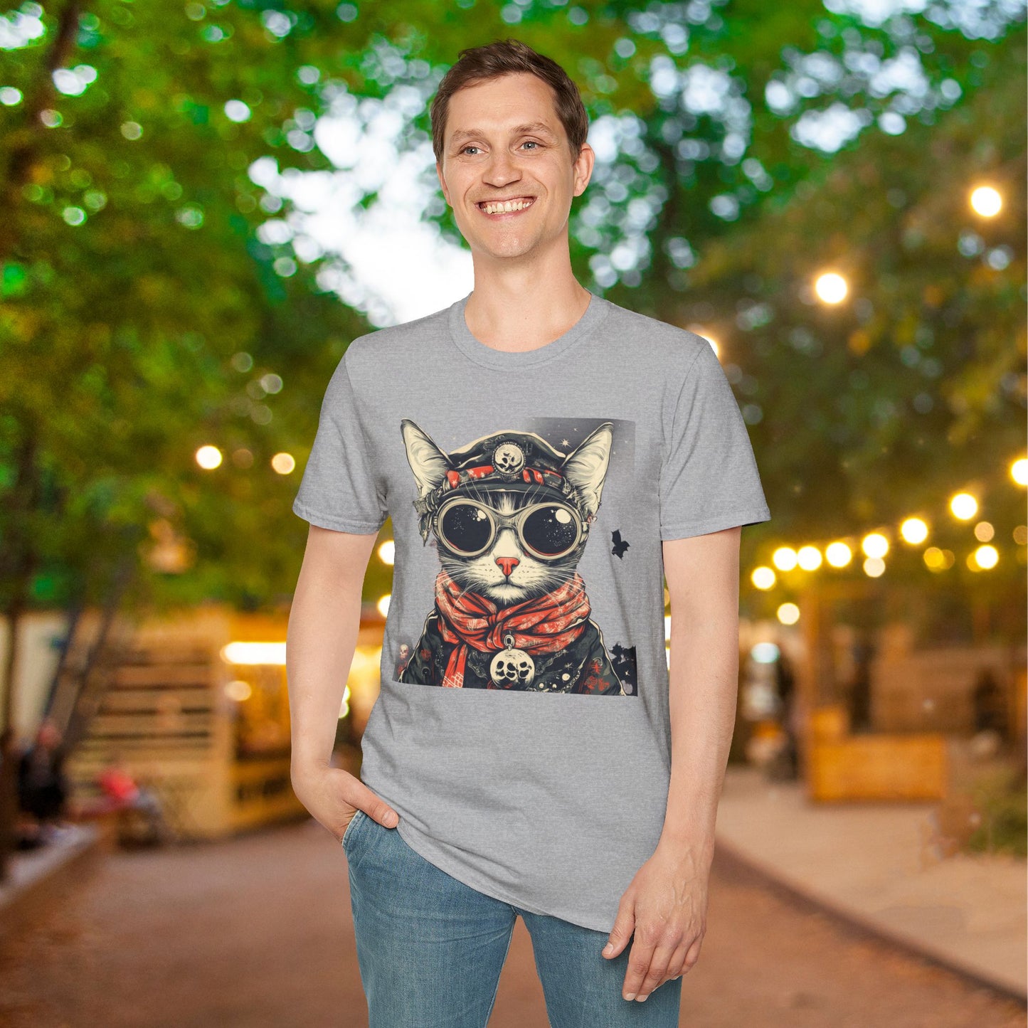 Creepy Aviator Cat Adult T-shirt