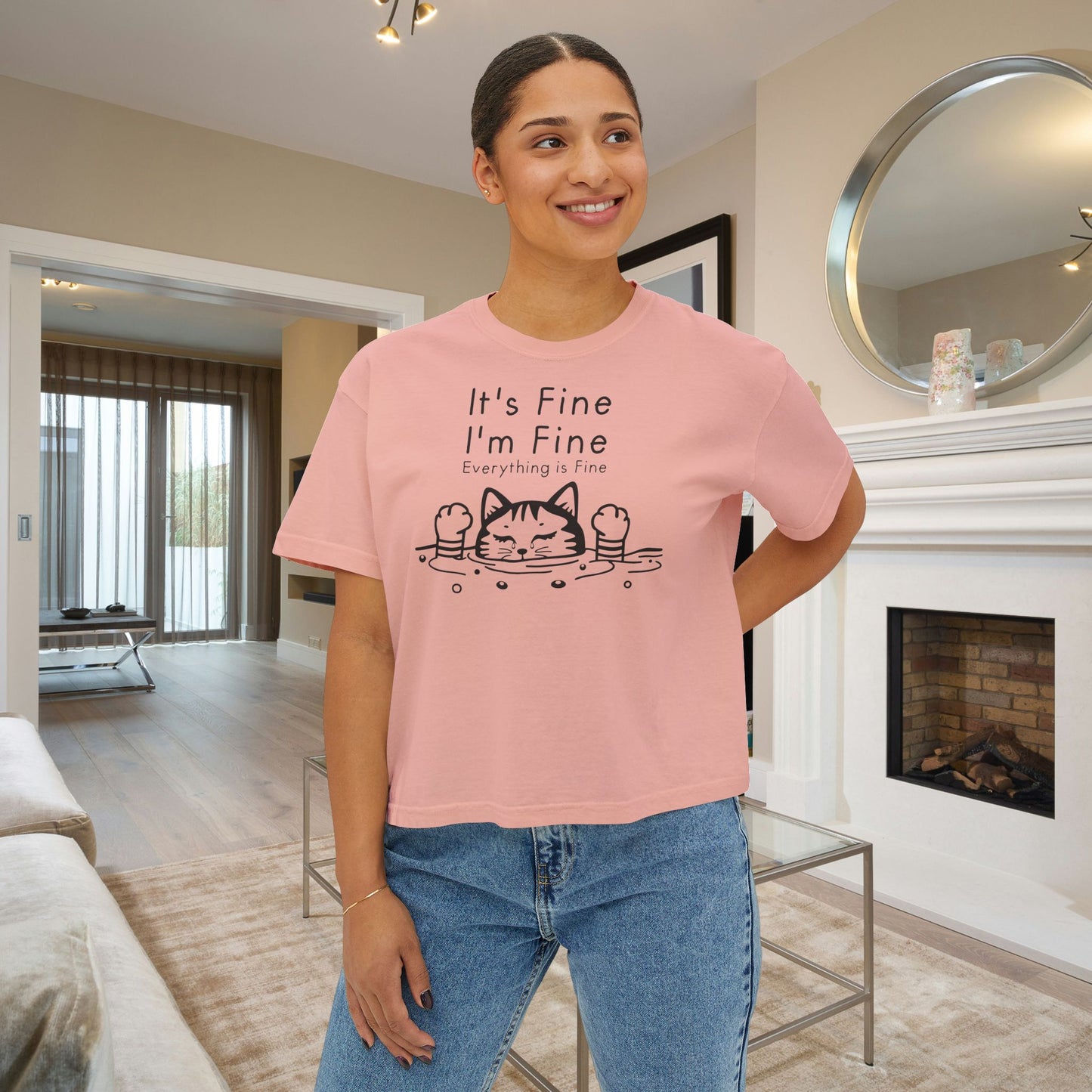 It's Fine I'm Fine Everything's Fine (Cat) Women's Boxy Tee