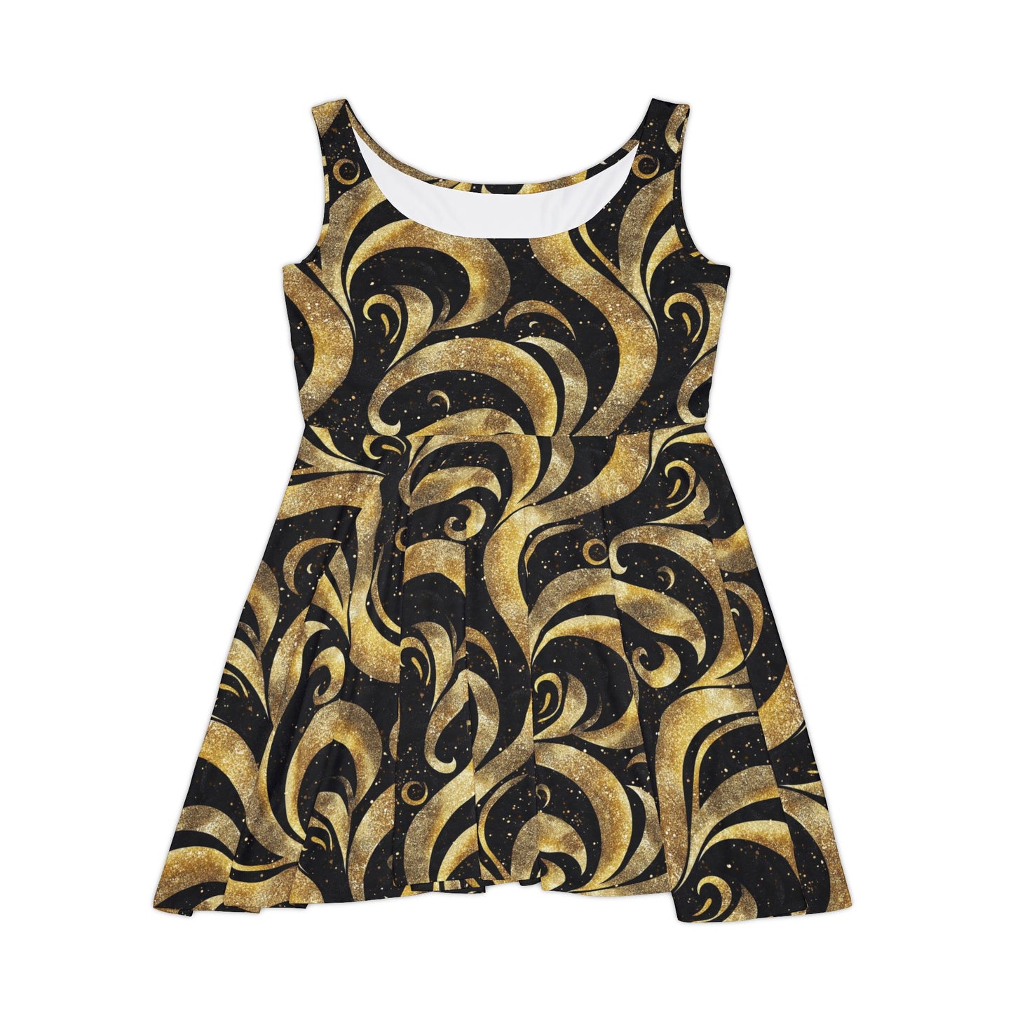 Black & Gold Luxe Swirl Women's Skater Dress
