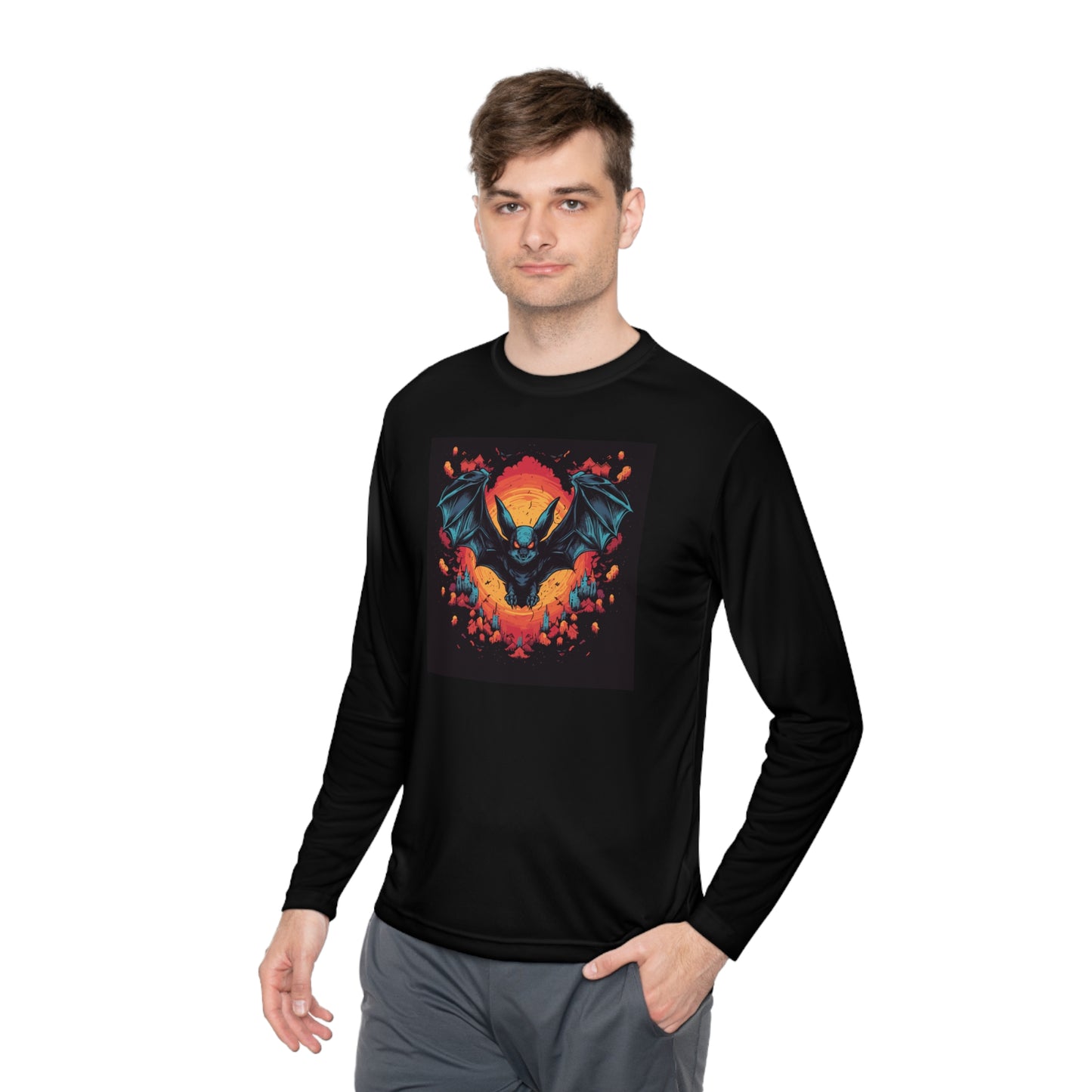 Creepy Bats Over Moon 7 Adult Long Sleeve Tee