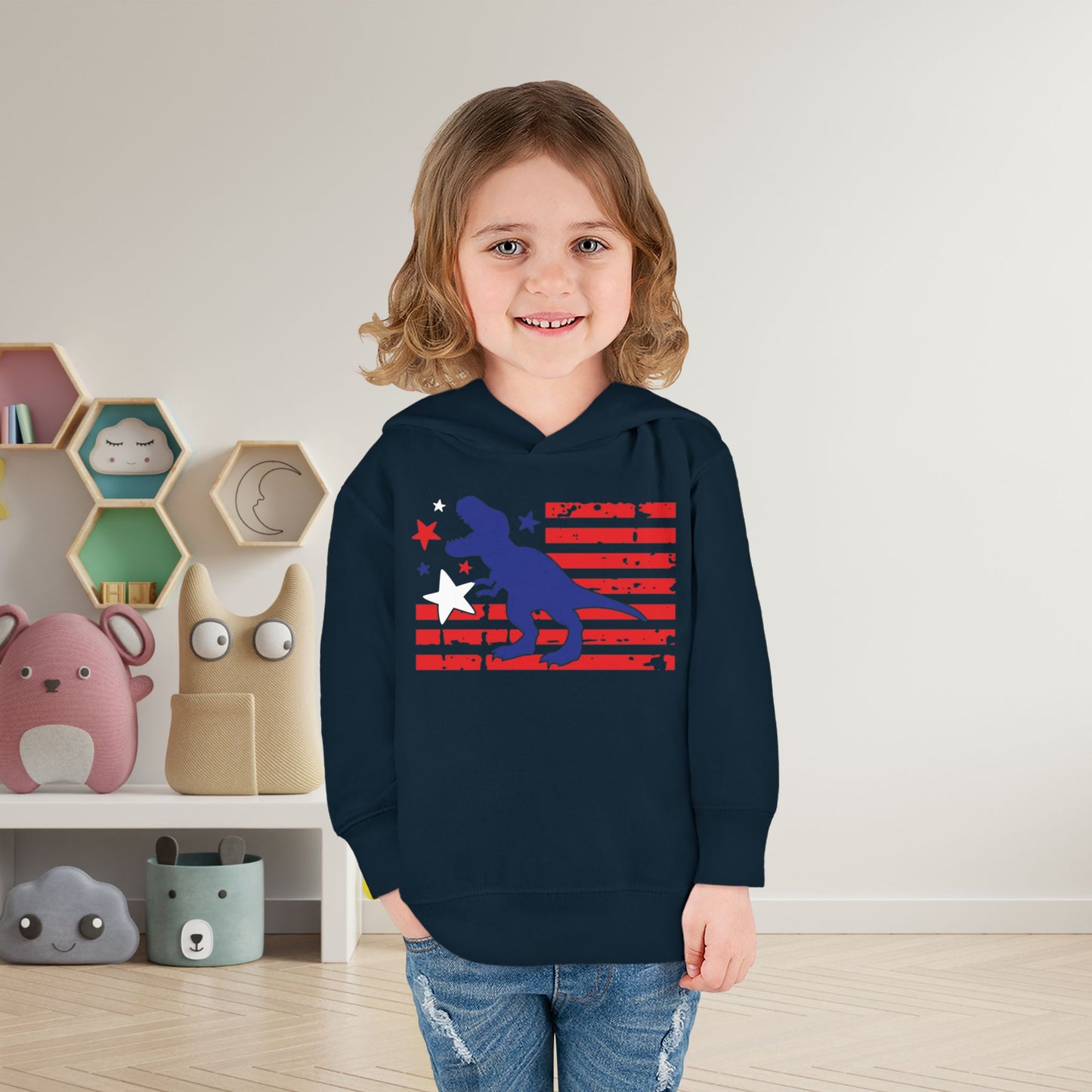 Distressed Patriotic T-Rex Toddler Hoodie