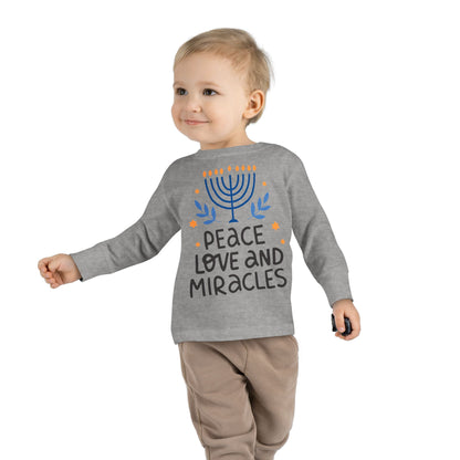 Hanukkah Peace Love & Miracles 1 Toddler Long Sleeve Tee