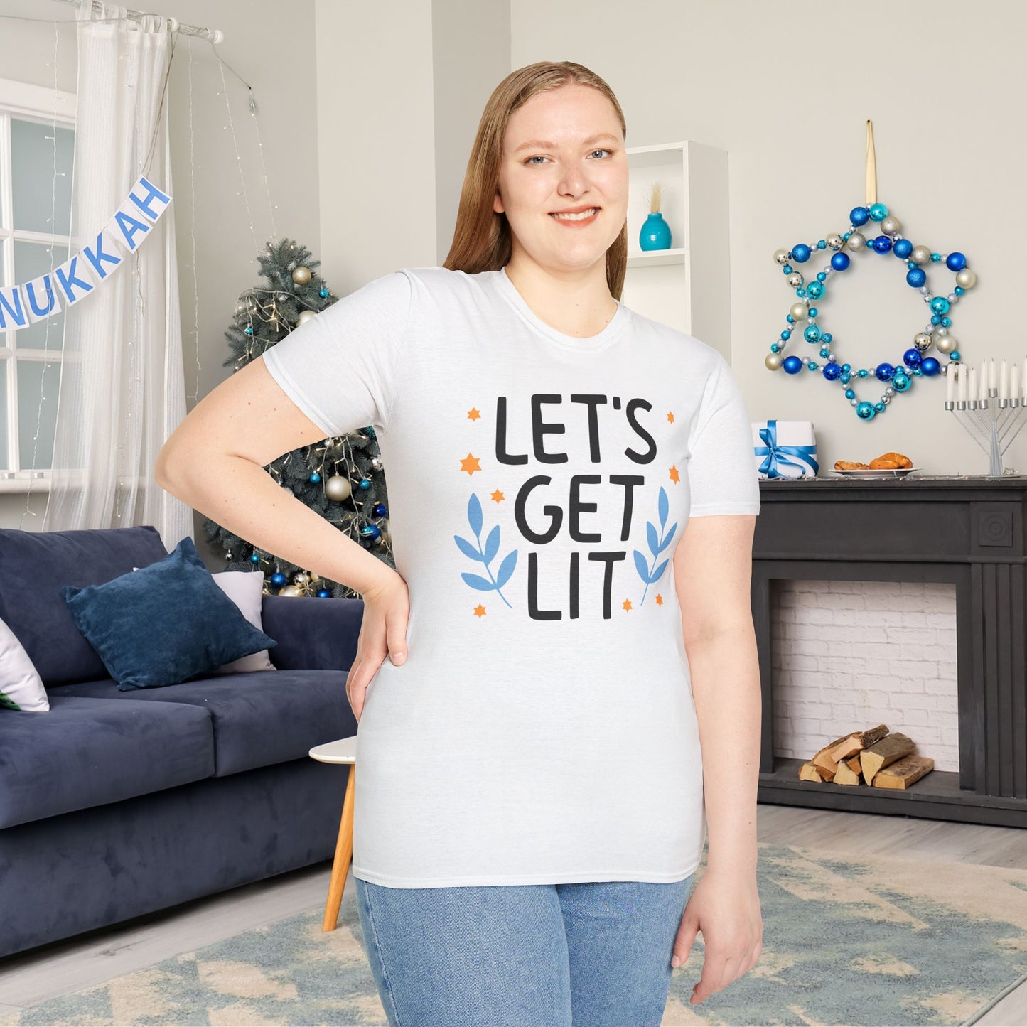 Hanukkah Let's Get Lit Adult T-shirt