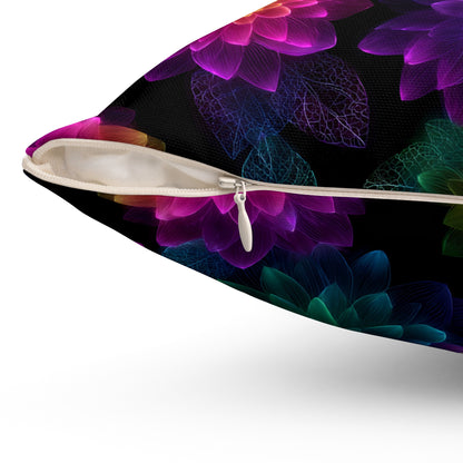 Neon Lotus Blooms Throw Pillow