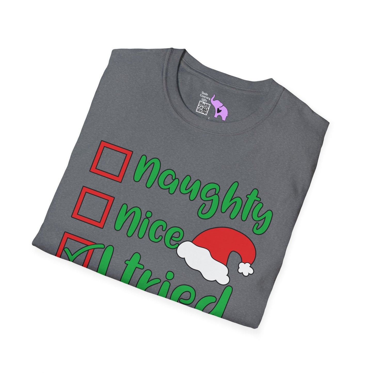 Naughty; Nice; I Tried Crew Adult T-shirt