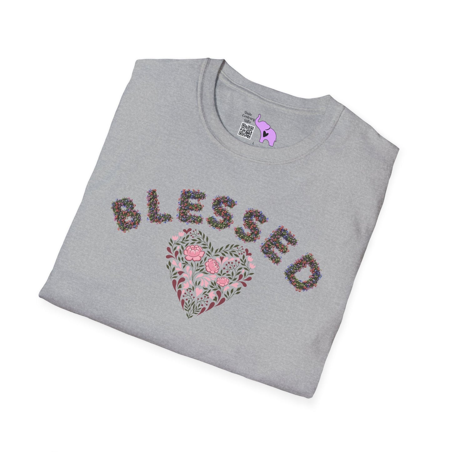 Blessed w/Heart (Floral) Adult T-shirt