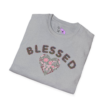 Blessed w/Heart (Floral) Adult T-shirt
