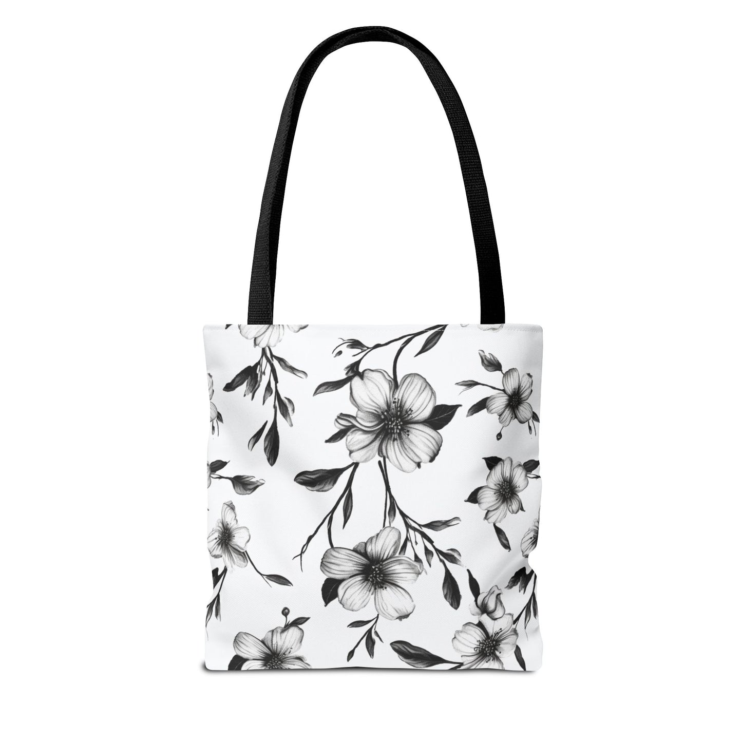 Black & White Five Petal Floral Canvas Tote Bag