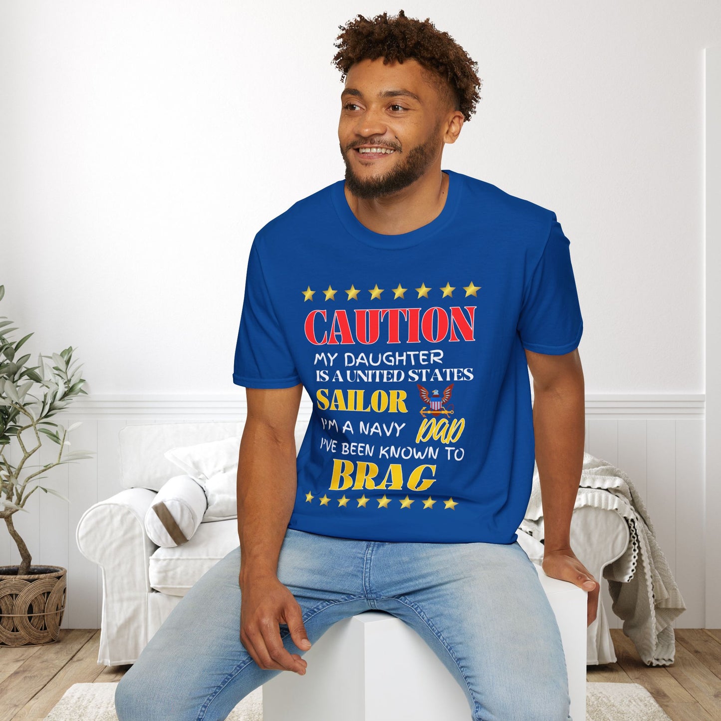 Caution My Daughter is a US Sailor I've Been Known to Brag (Dad) Adult Softstyle T-Shirt