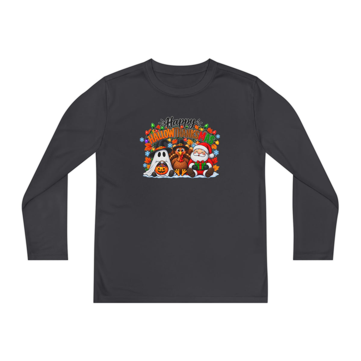 Happy Hallowthanksmas (String Lights) Youth Long Sleeve Tee