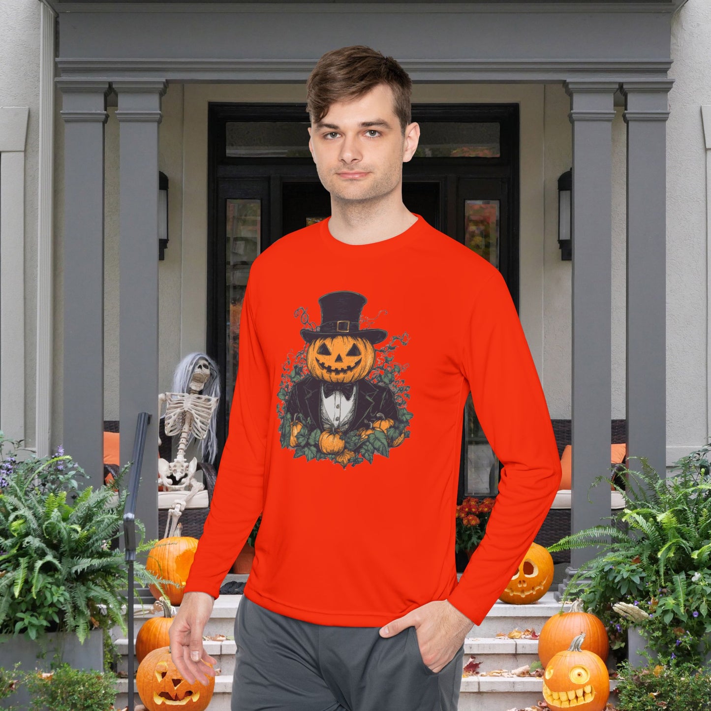 Halloween Pumpkin Man Adult Long Sleeve Tee