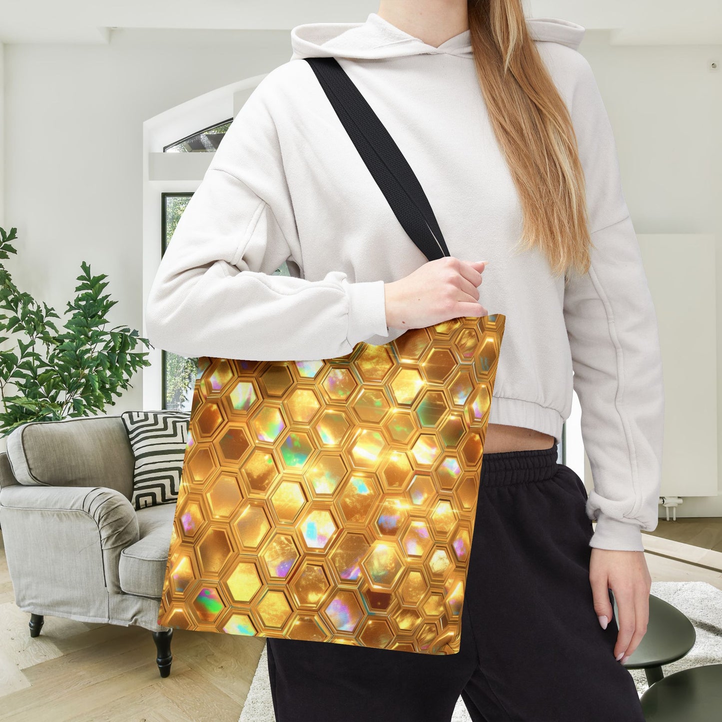 Golden Prism Grid Canvas Tote Bag