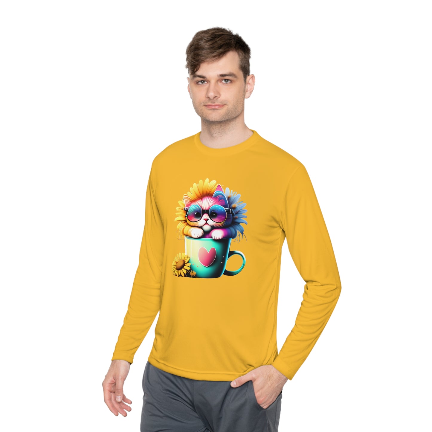 Cool Sunflower Kitten 2 Adult Long Sleeve Tee