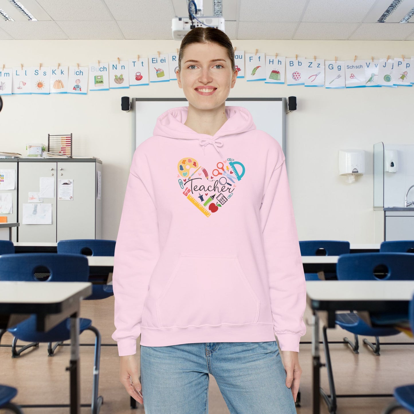 Teacher Supply Heart Heavy Blend™ Hooded Sweatshirt