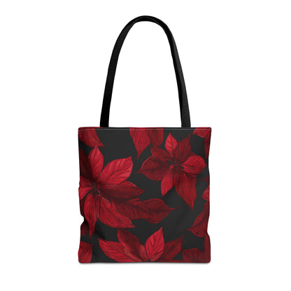Midnight Poinsettia Garden Canvas Tote Bag