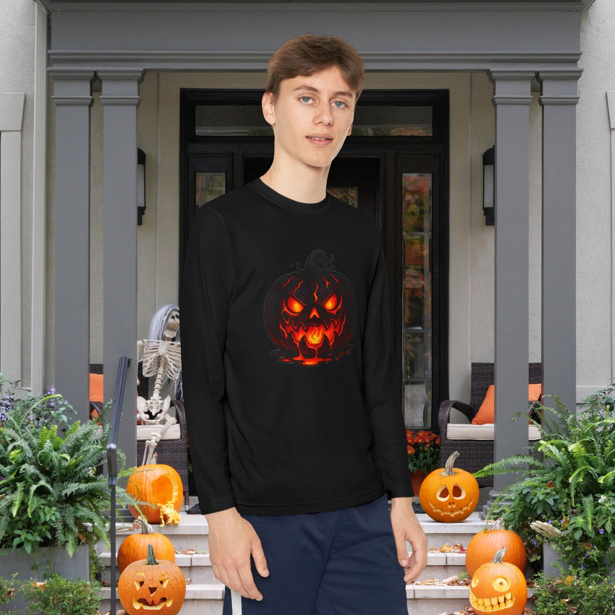 ""Inferno Jack-O’-Lantern Youth Long Sleeve Tee