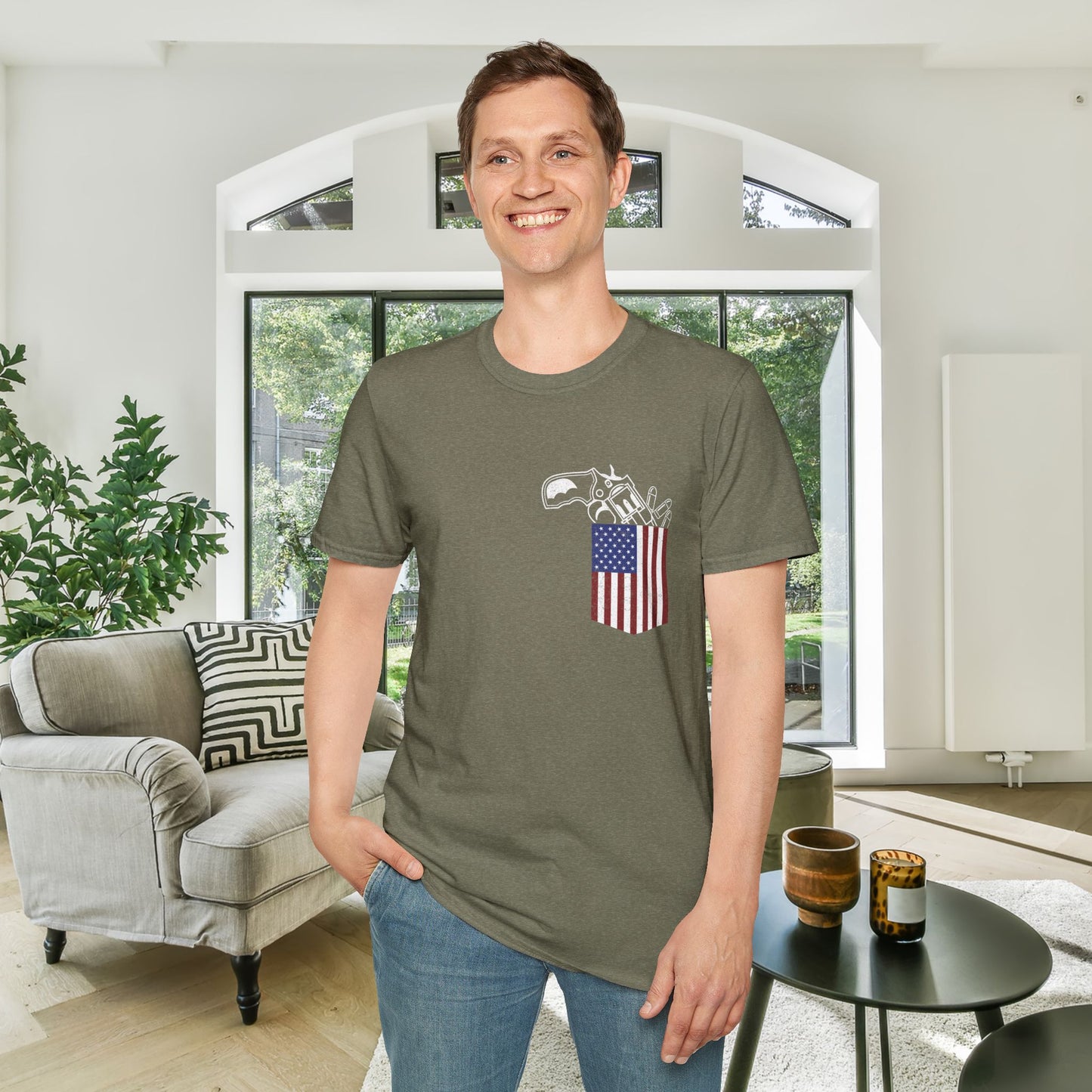 American Flag Pocket Gun Adult T-shirt