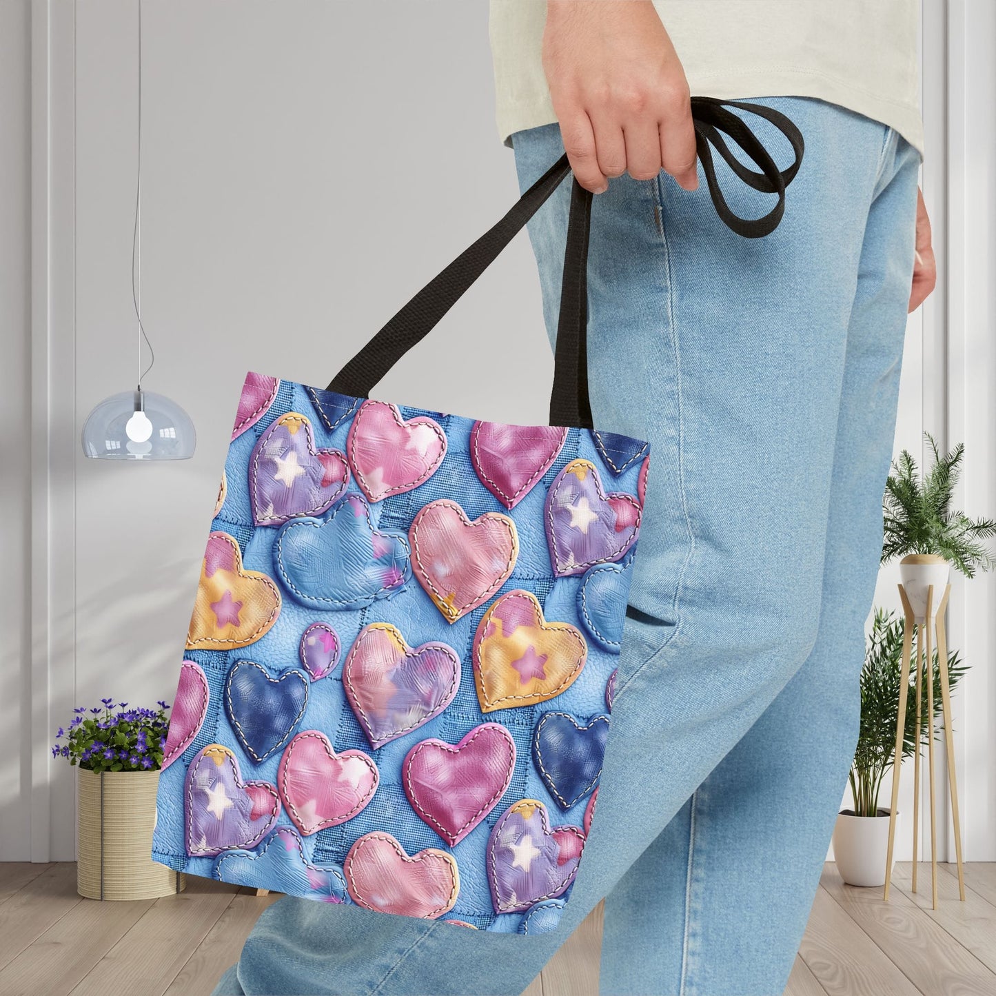 Color Pop Stitched Hearts Canvas Tote Bag