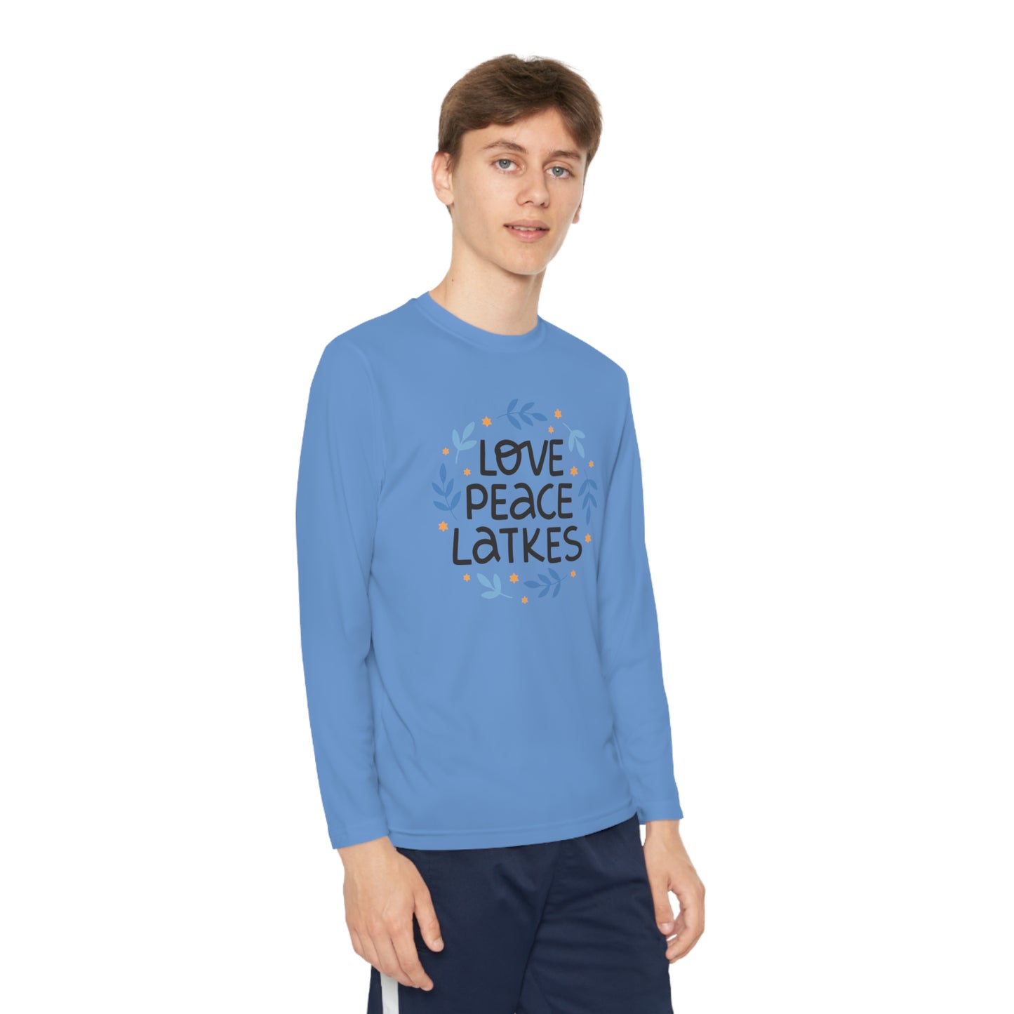 Hanukkah Love Peace Latkes Youth Long Sleeve Tee