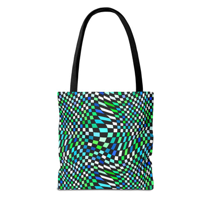 Warped Green Checkered Canvas Tote Bag
