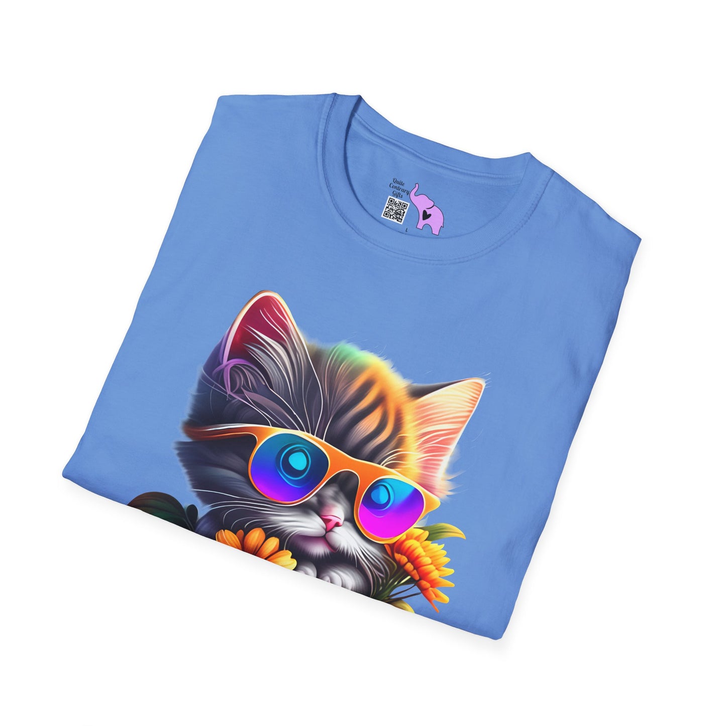 Cool Colorful Kitten in Flowers Adult T-shirt