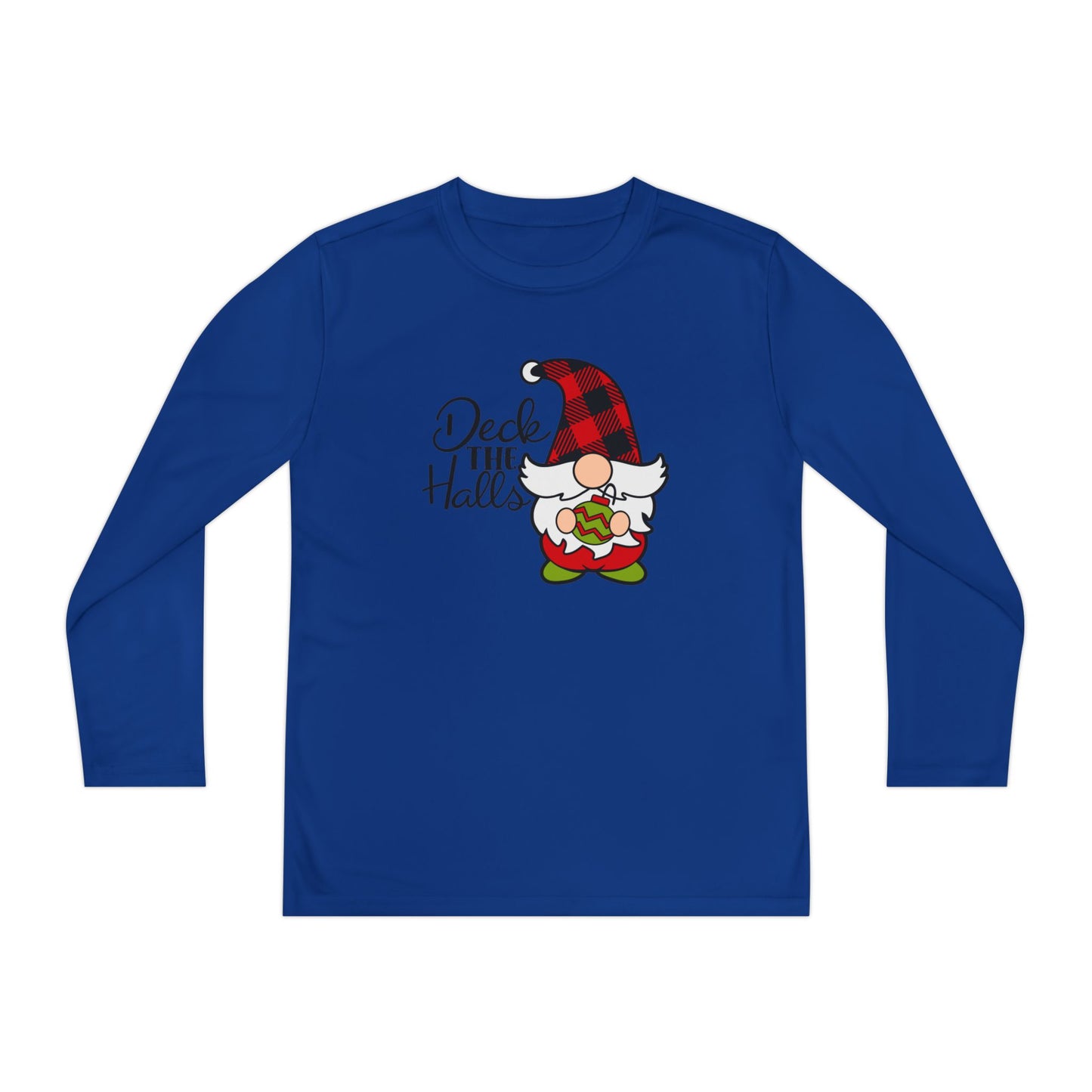 Deck the Halls Plaid Gnome Youth Long Sleeve Tee