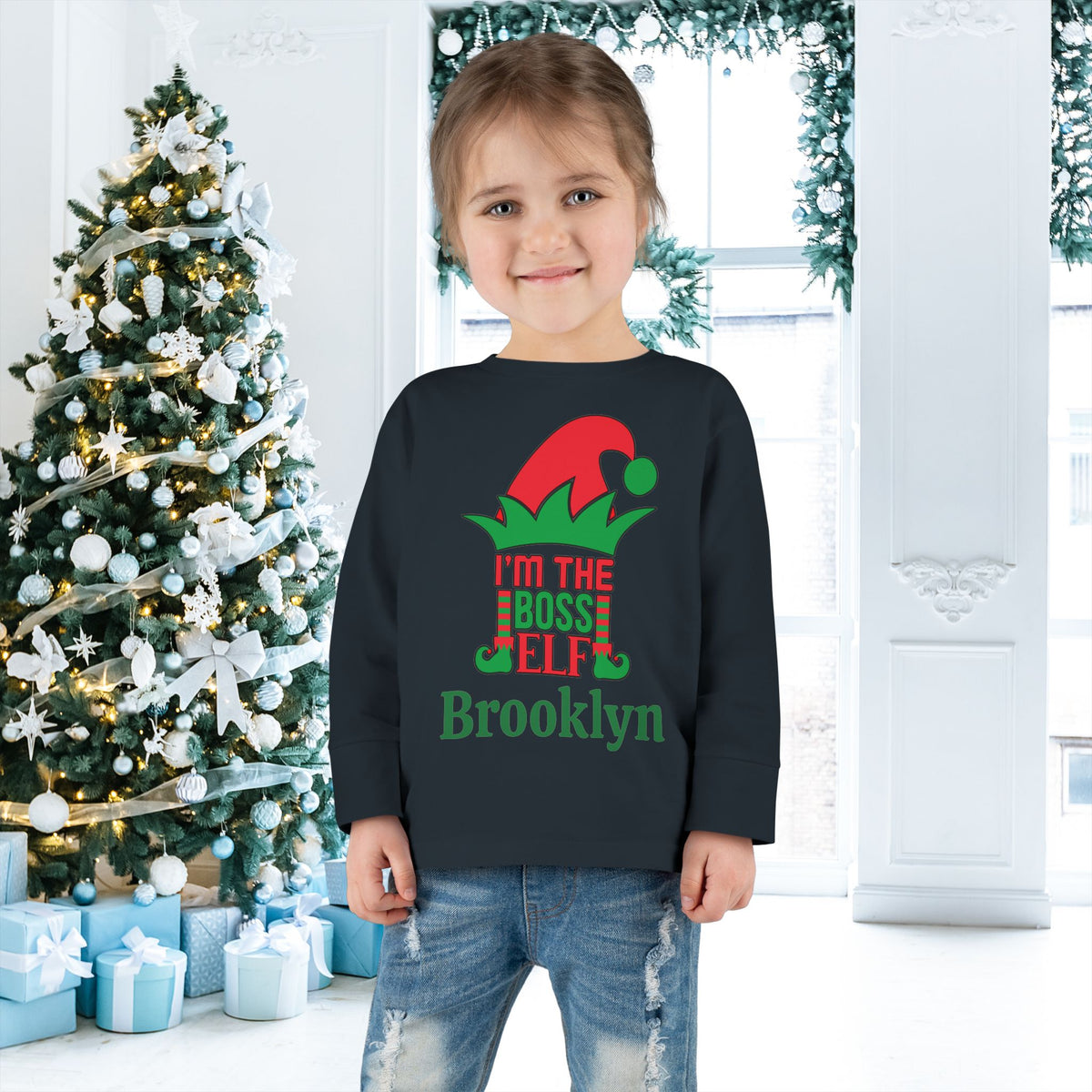 I'm The Boss Elf Personalized Toddler Long Sleeve Tee