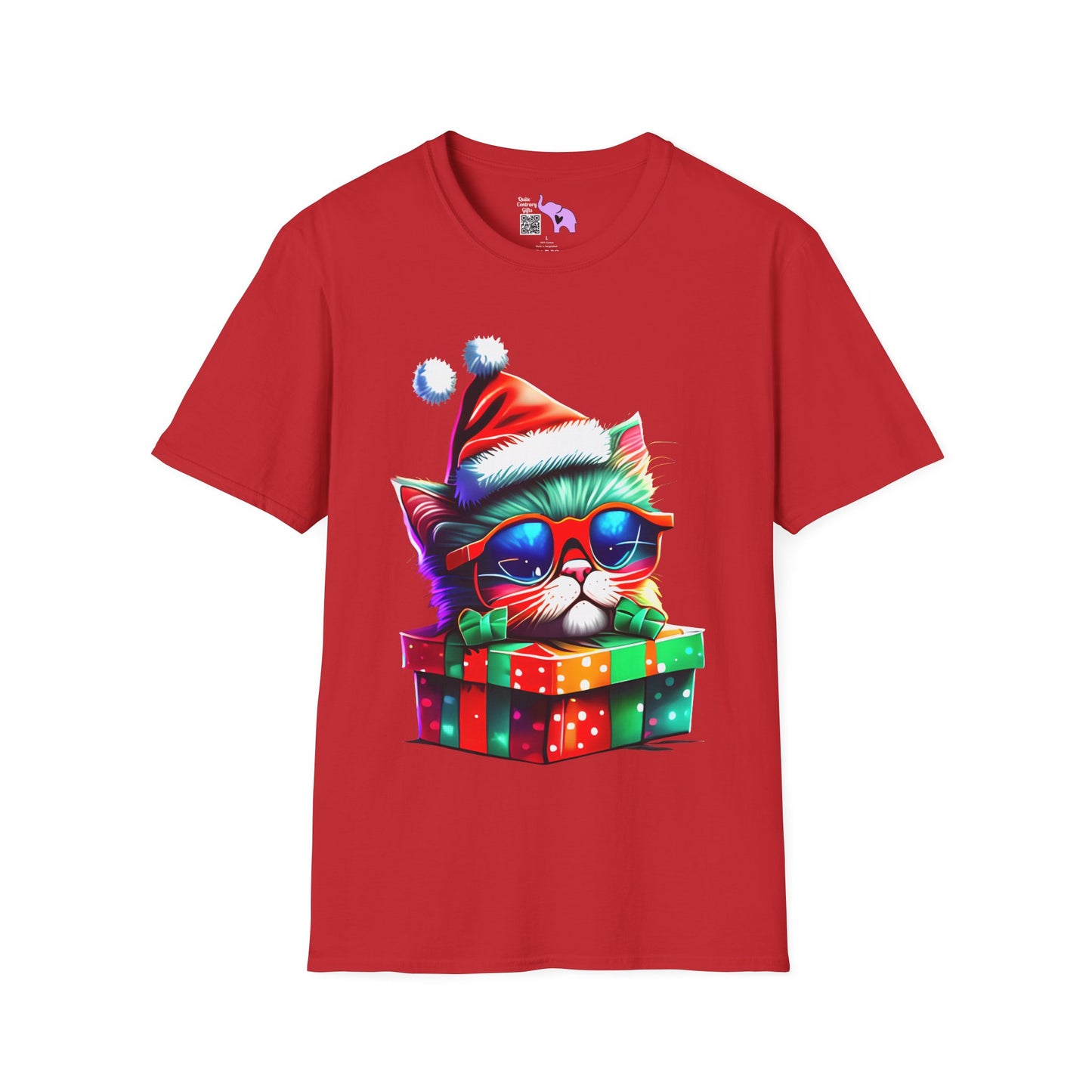 Christmas Kitten w/Gift Adult T-shirt