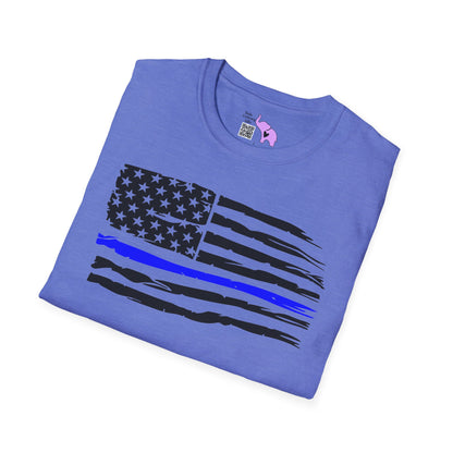 Thin Blue Line American Flag Adult T-shirt