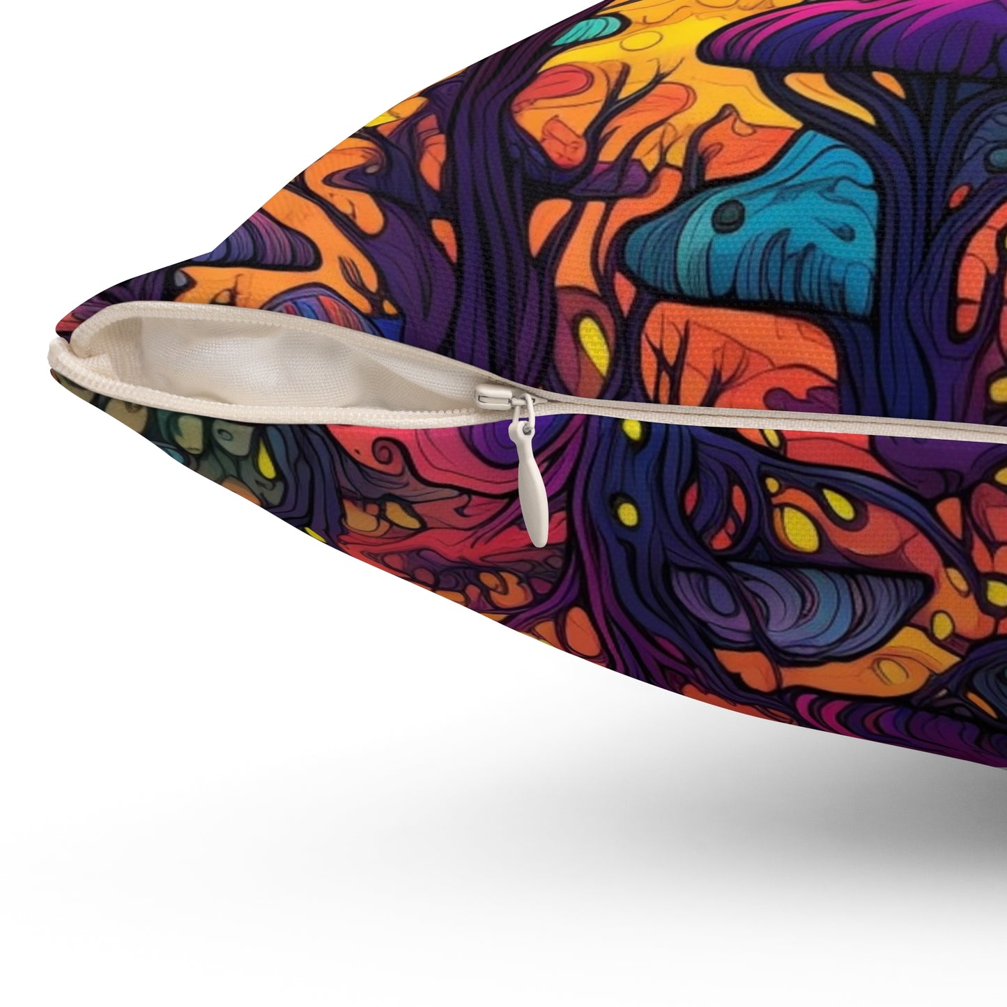 Psychedelic Spore Forest Throw Pillow